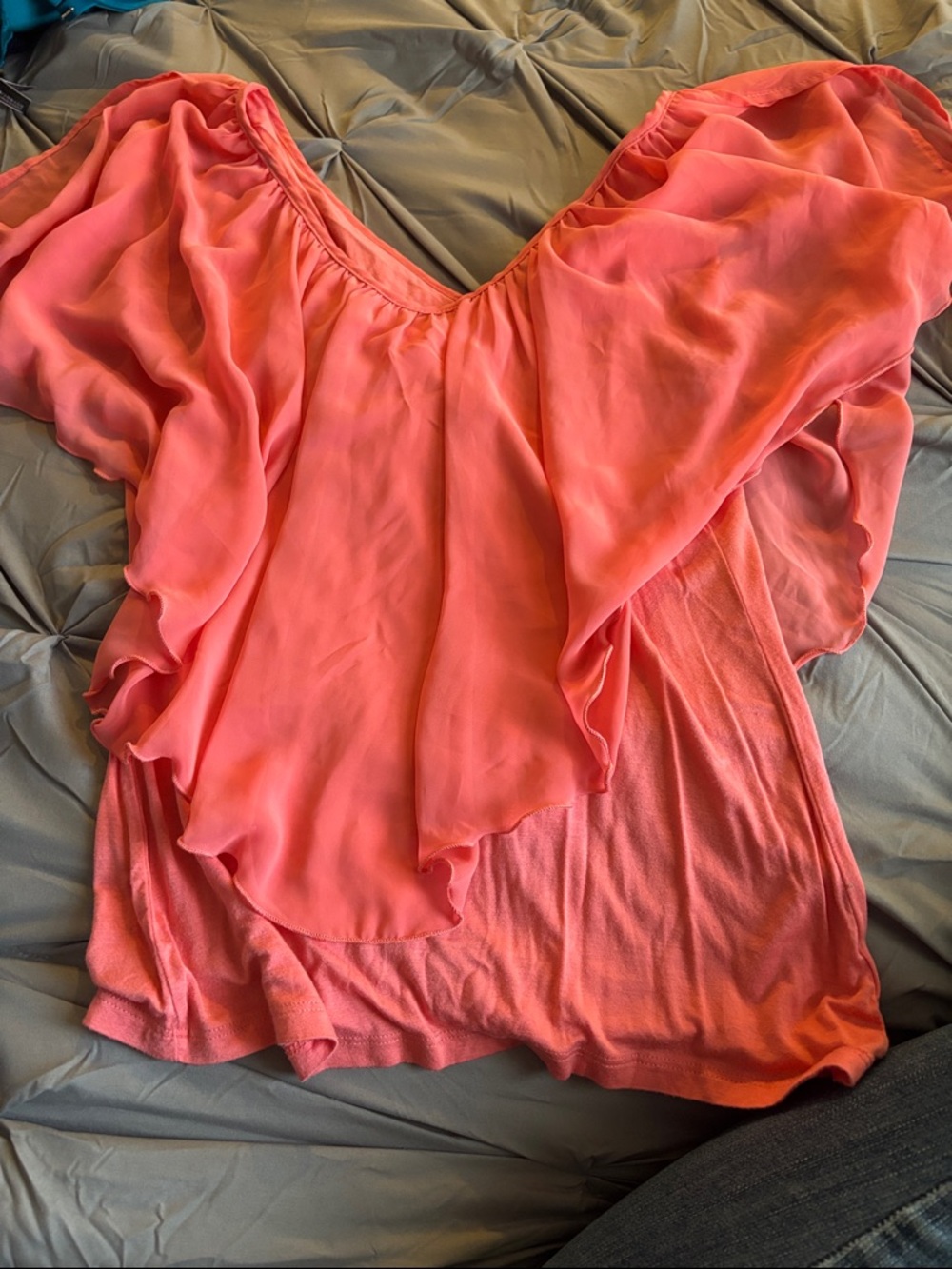 VENUS Coral Flutter-Sleeve V-Neck Blouse